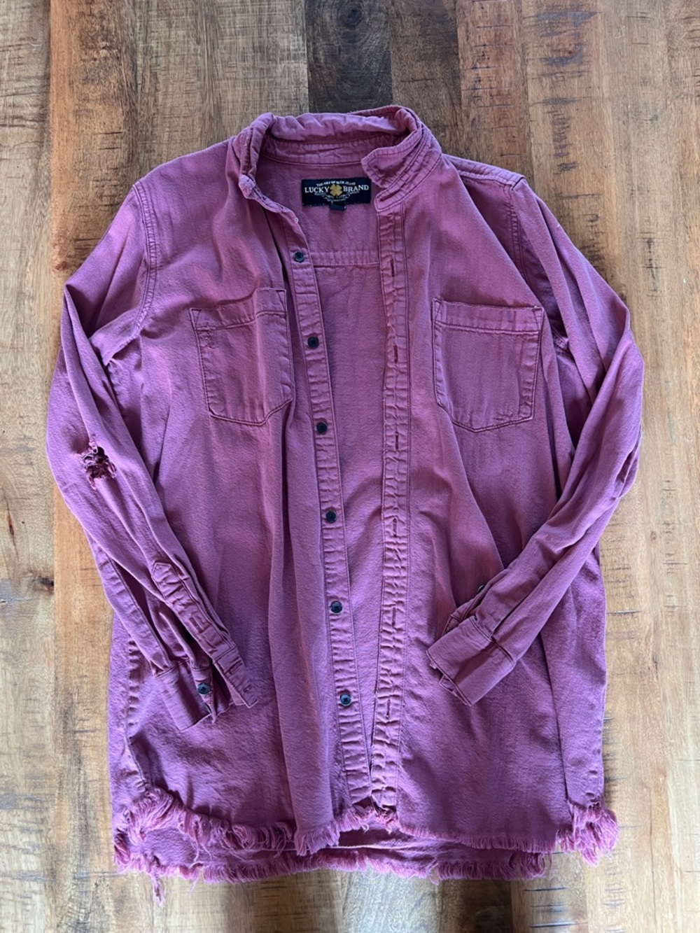 Lucky Brand Mauve Distressed Denim Button-Down Shirt